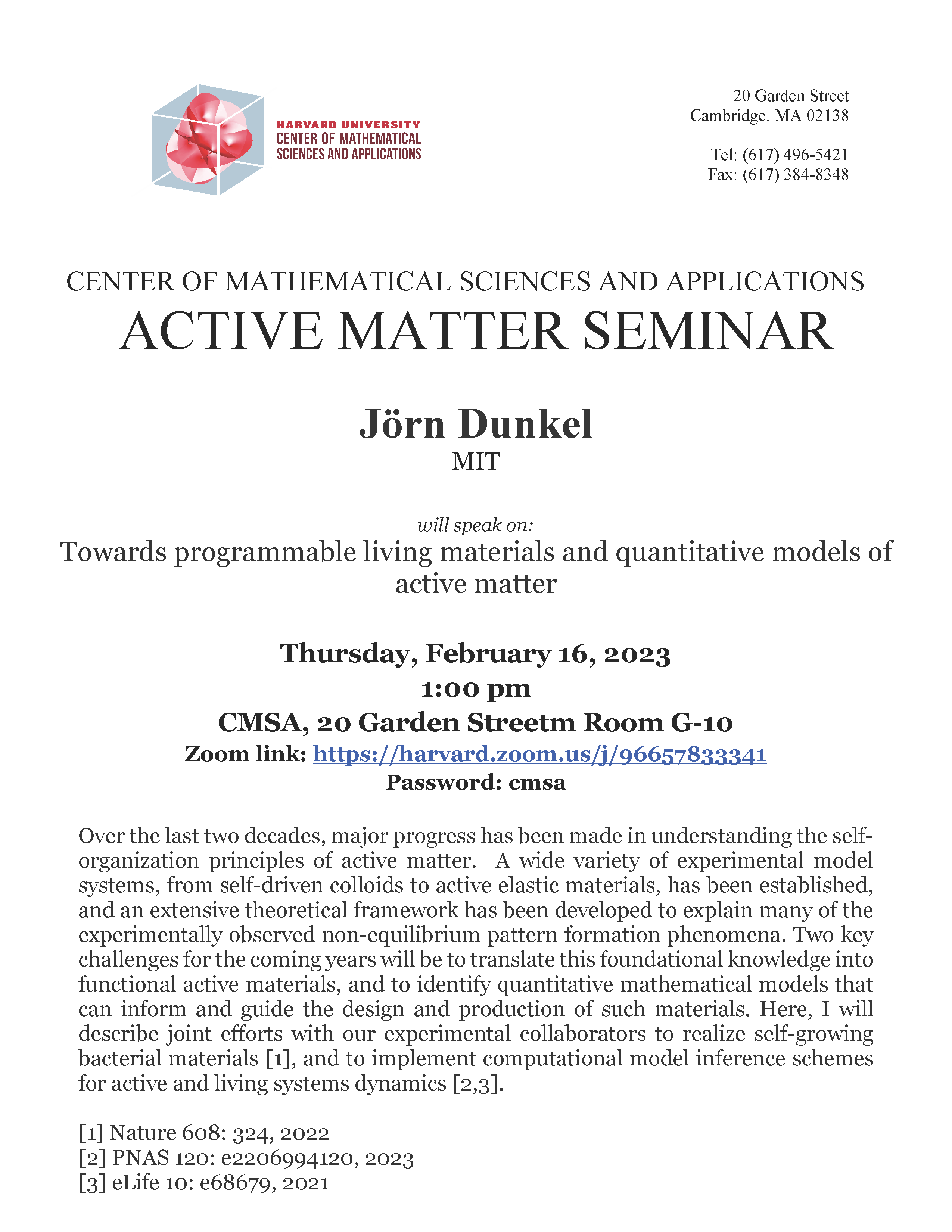 CMSA Active Matter Seminar 02.16.23