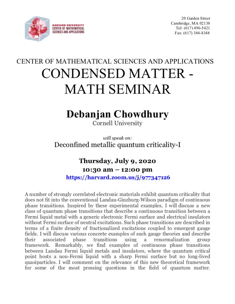 7/9/2020 Condensed Matter Seminar