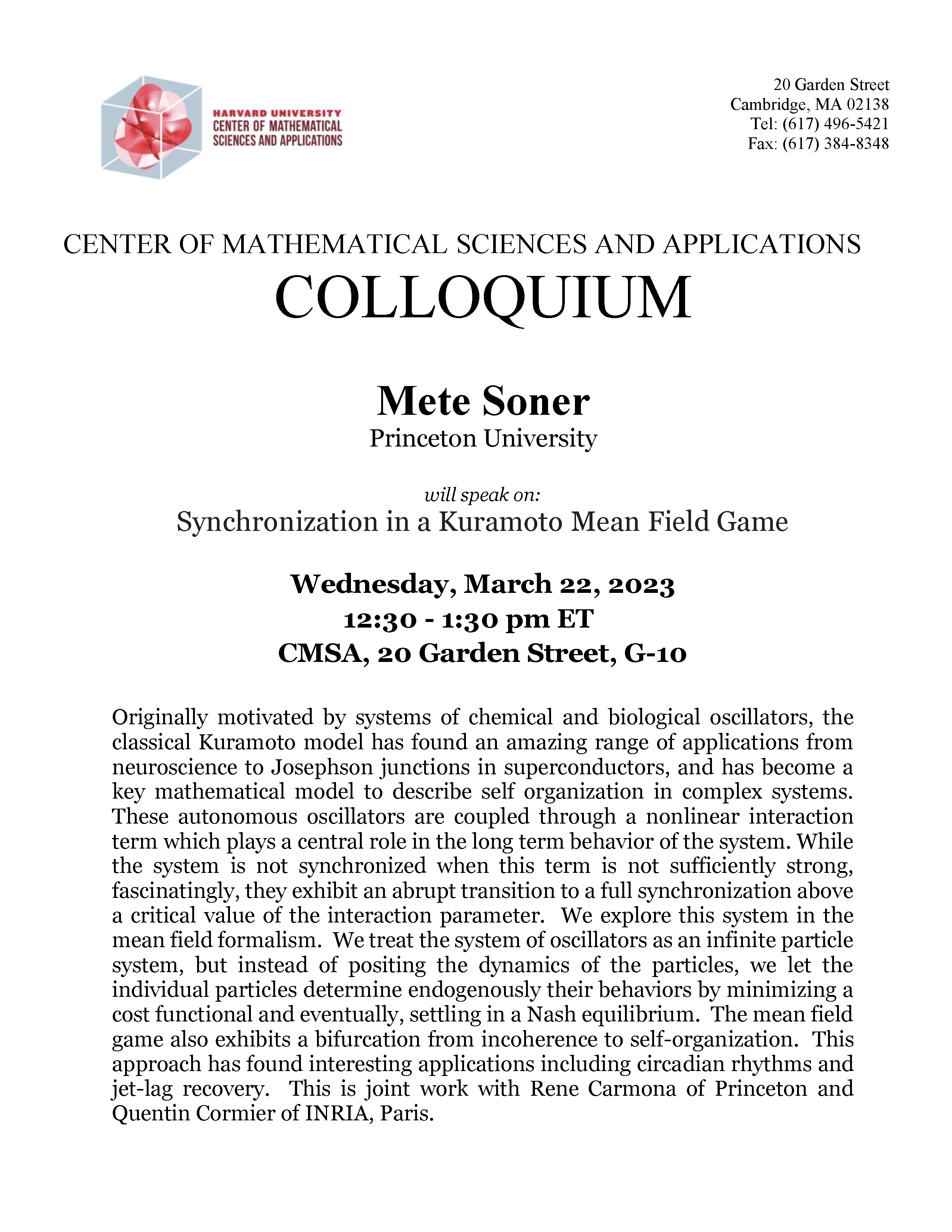 CMSA Colloquium 03.22.2023
