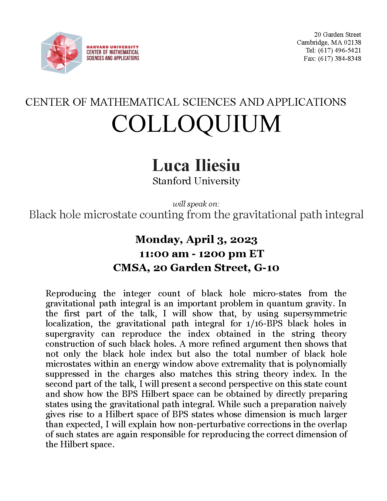 CMSA Colloquium 04.03.2023