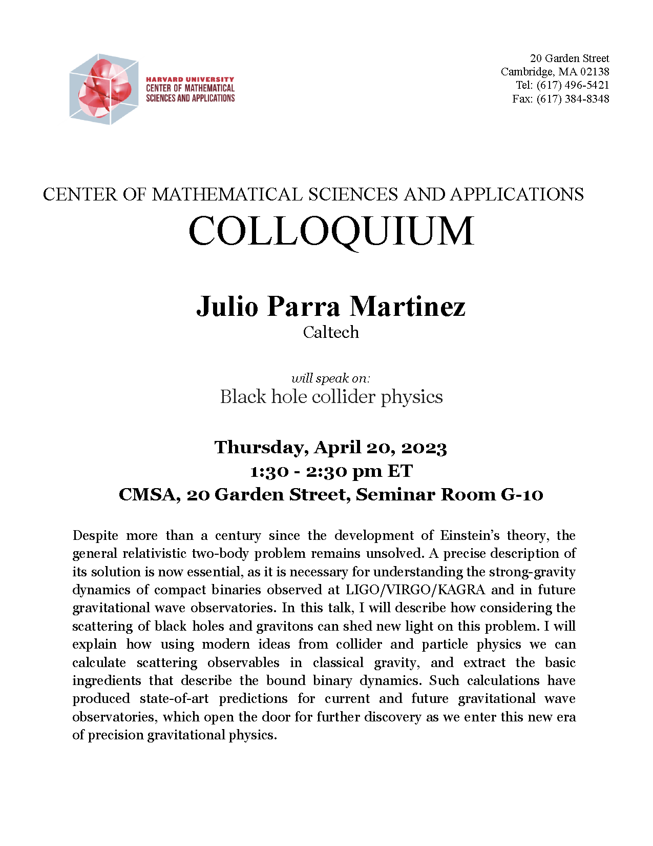 CMSA Colloquium 04.20.2023