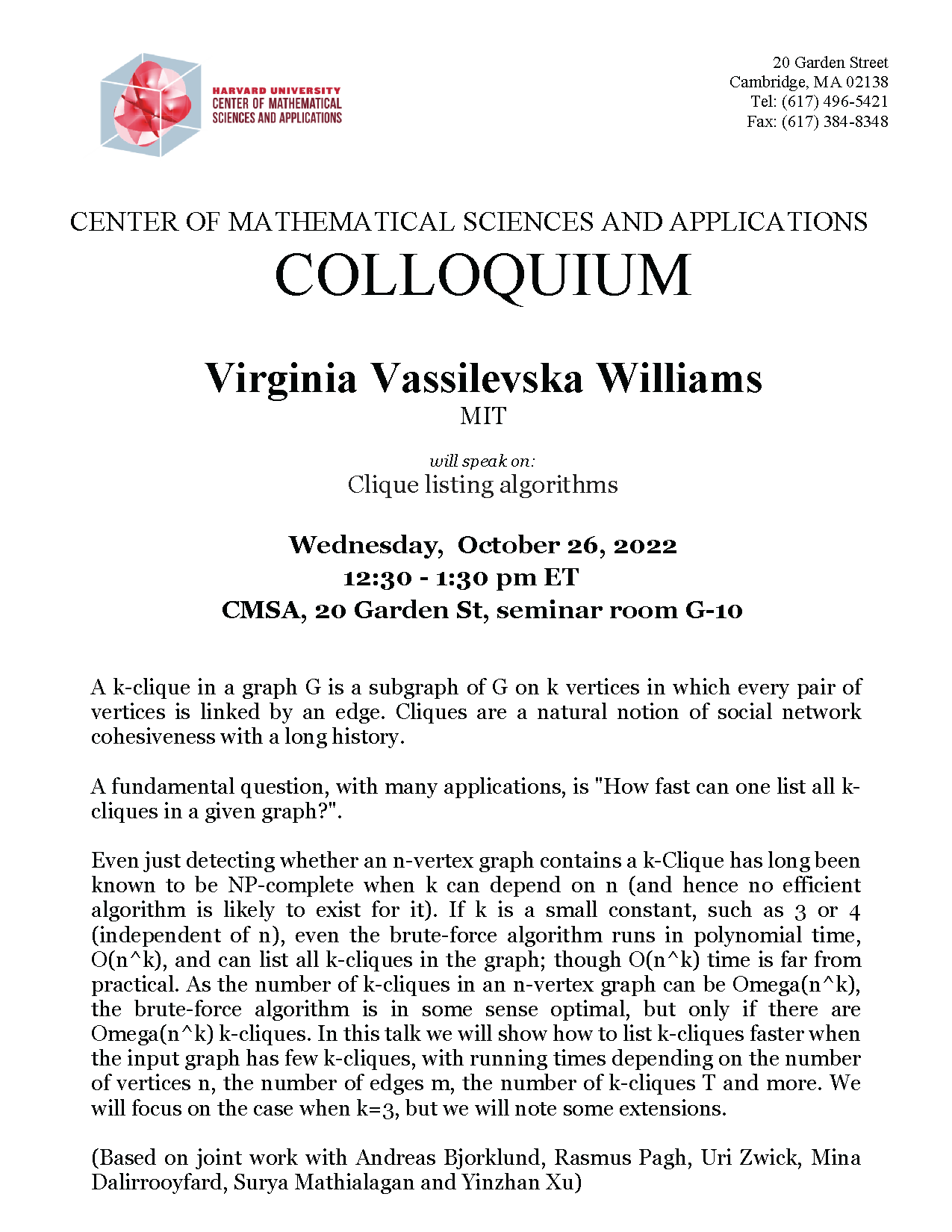 CMSA Colloquium 10.26.22