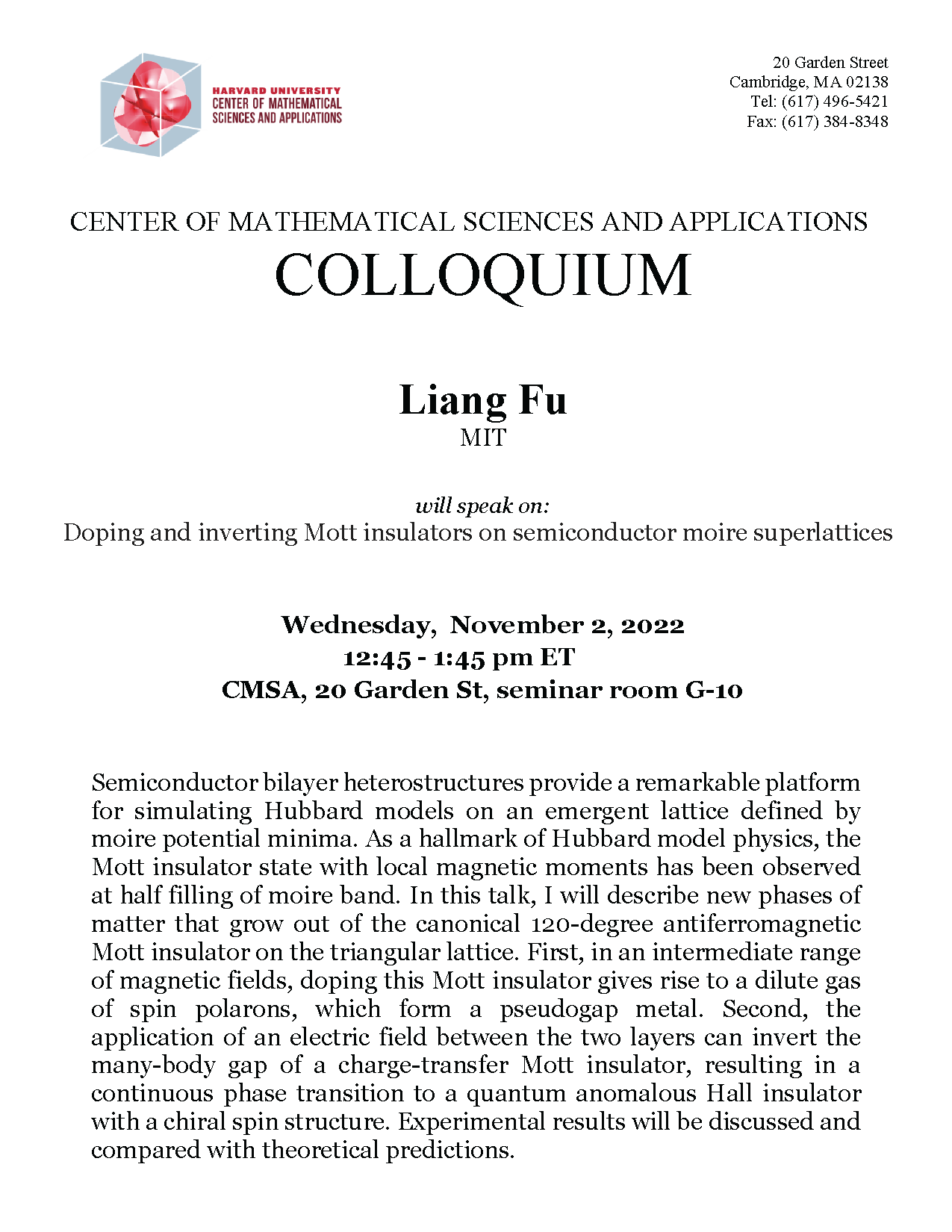 CMSA Colloquium 11.02.22