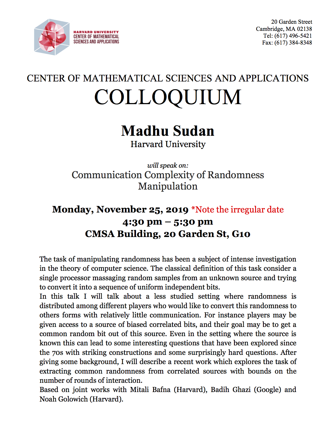 11/25/2019 Colloquium