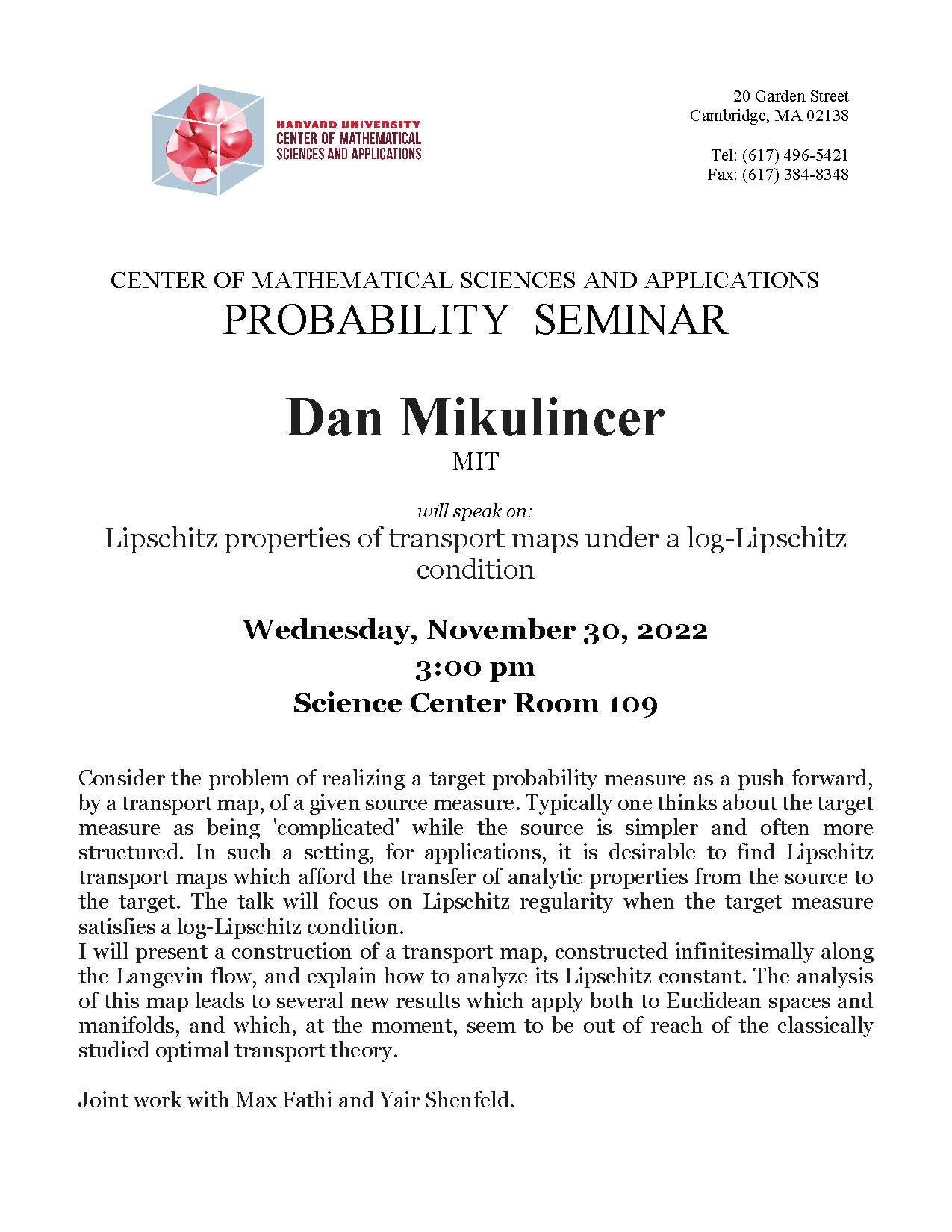 CMSA Probability Seminar 11.30.22