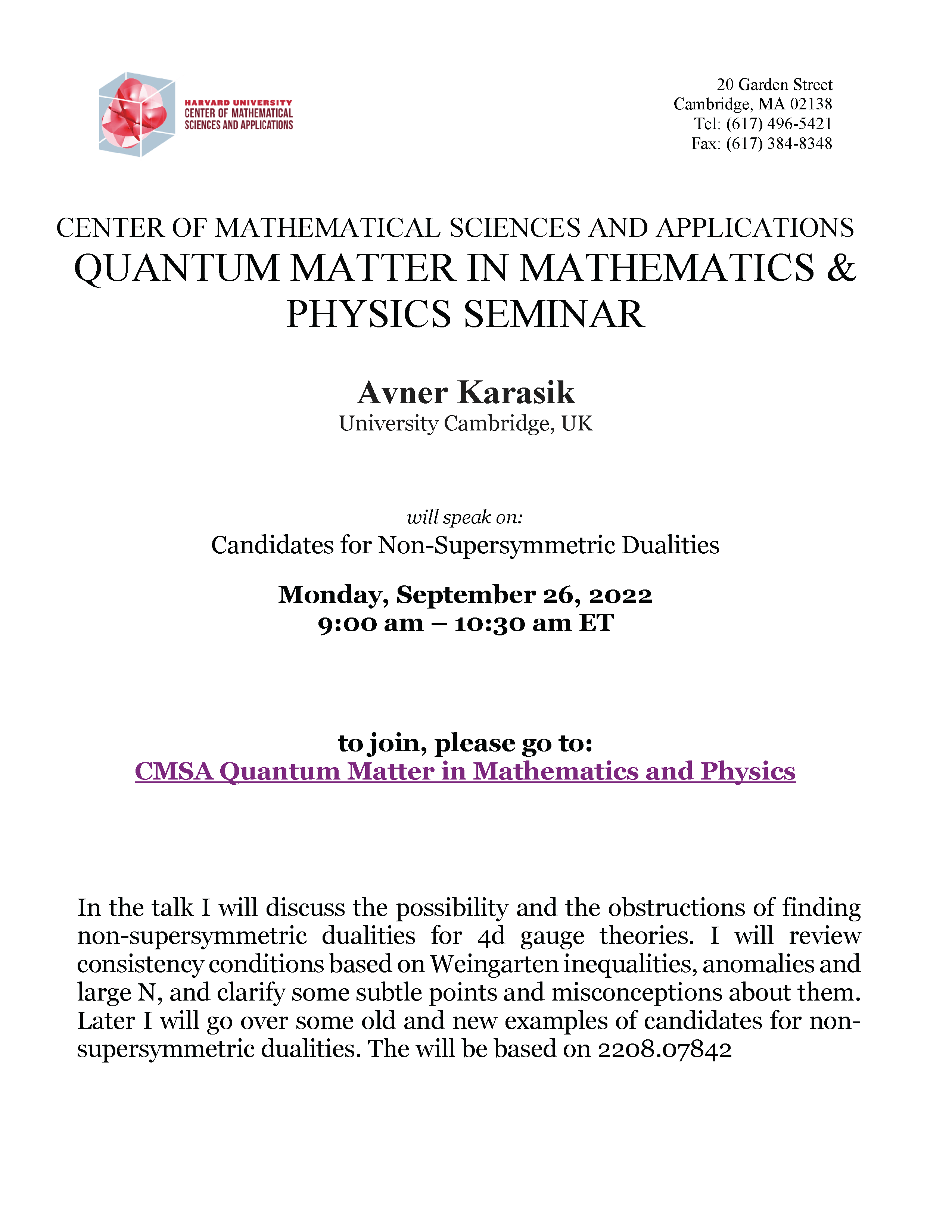 CMSA QMMP Seminar 09.26.22