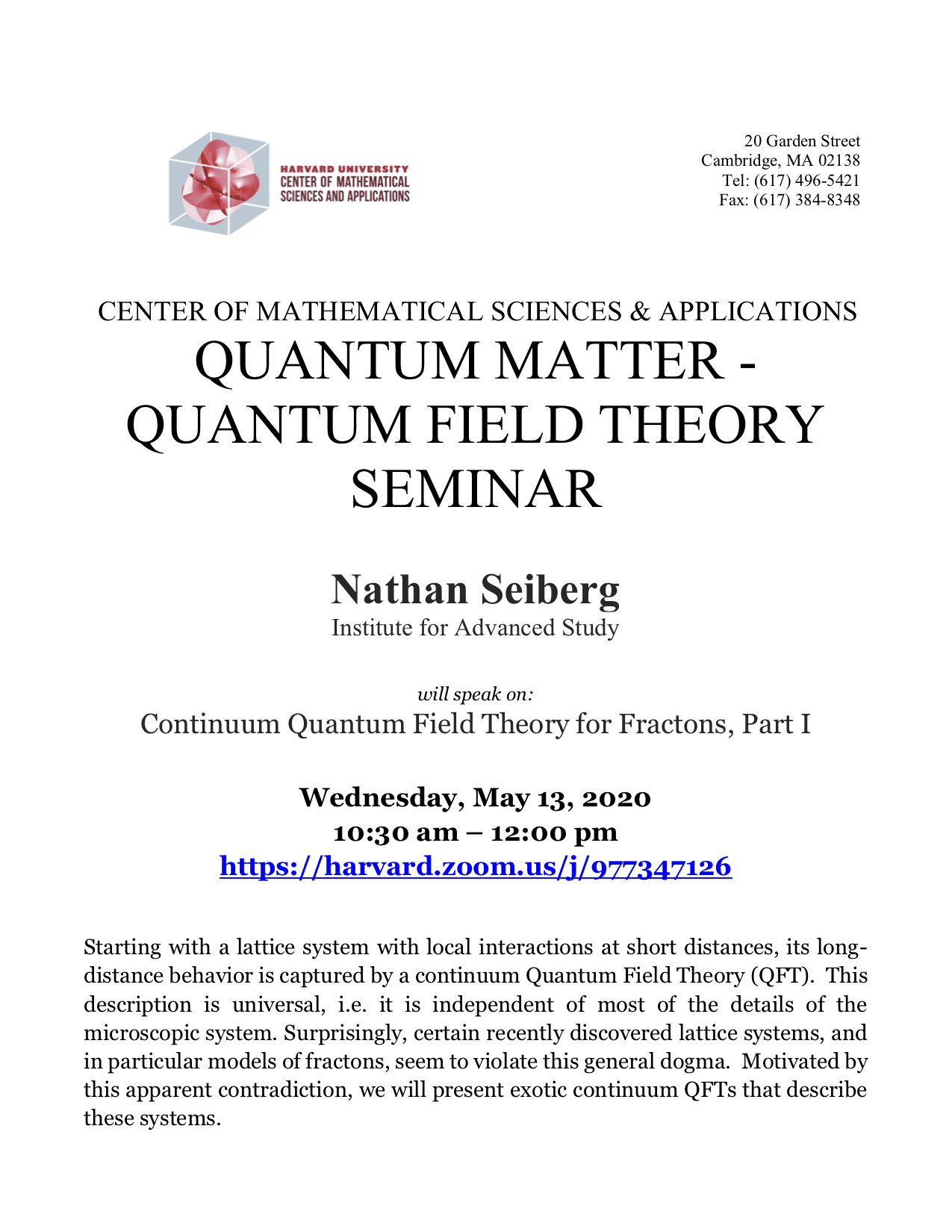 CMSA-QM_QFT-05.13.20