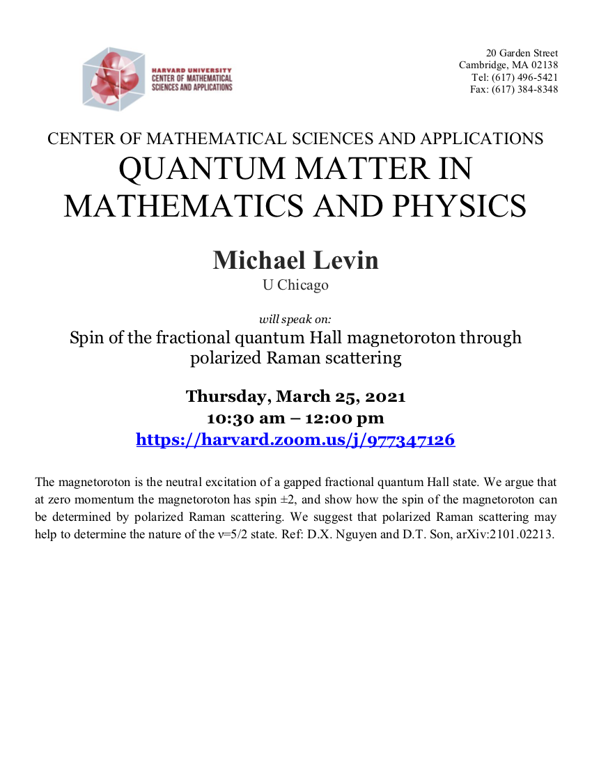3/25/2021 Quantum Matter Seminar