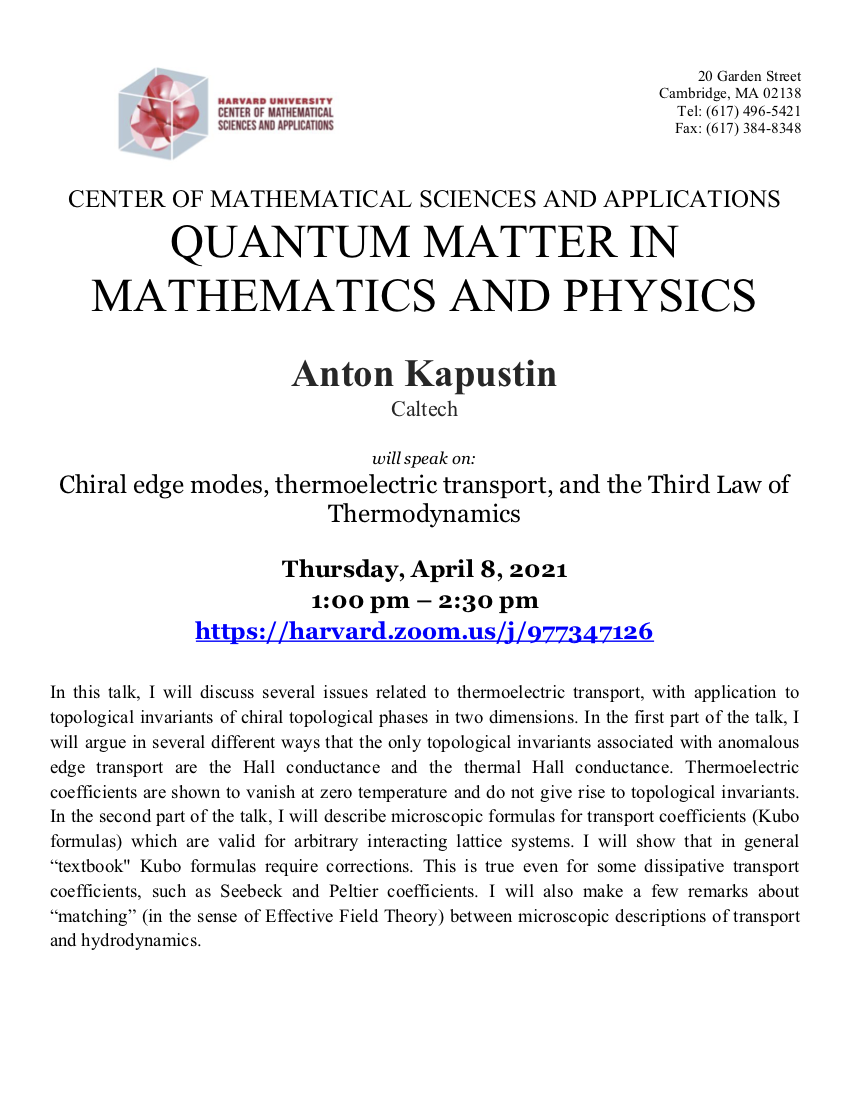 4/8/2021 Quantum Matter Seminar