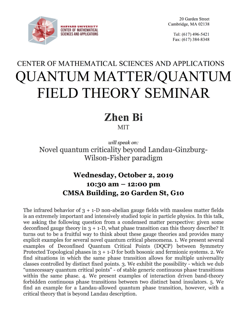 10/2/2019 Quantum Matter Seminar