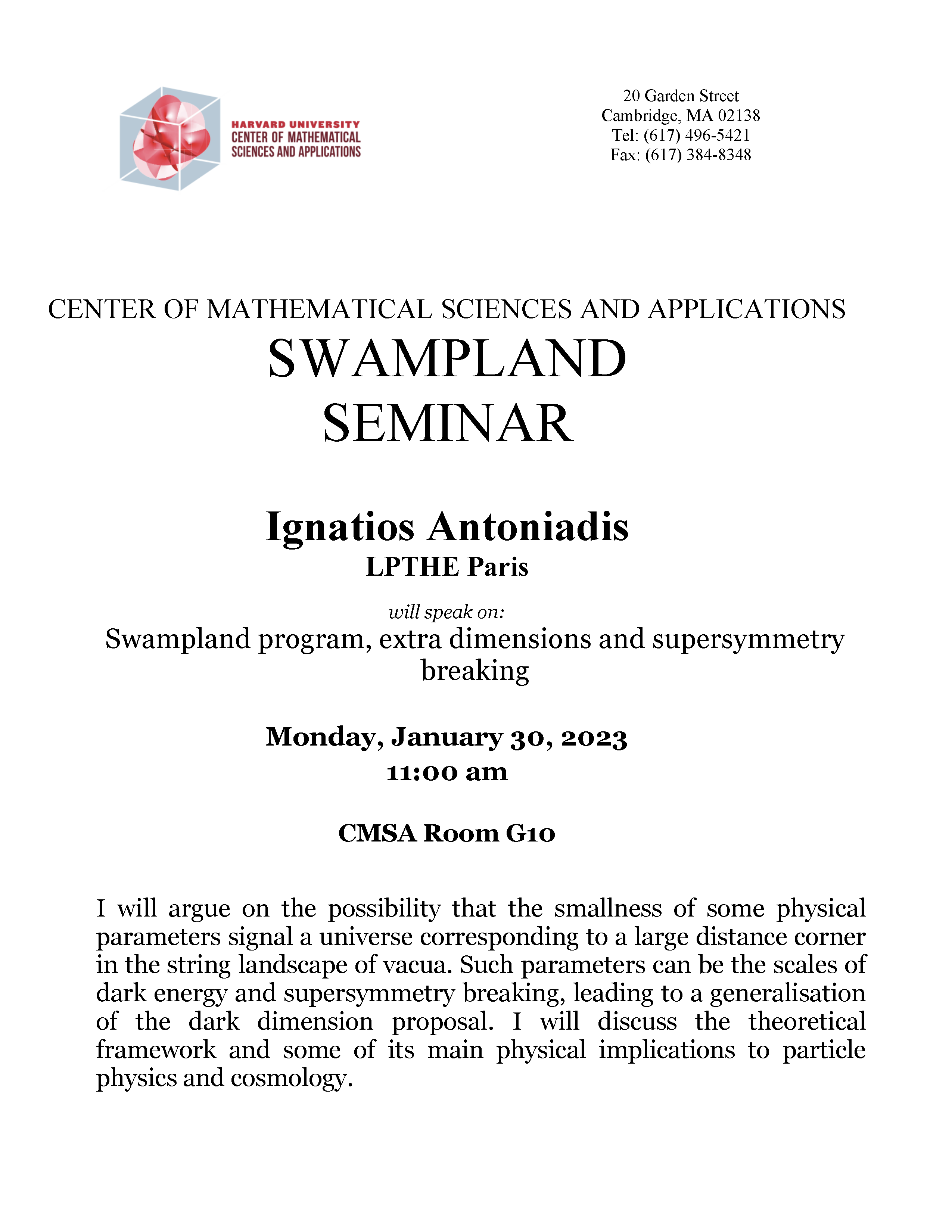 CMSA Swampland Seminar 01.30.23