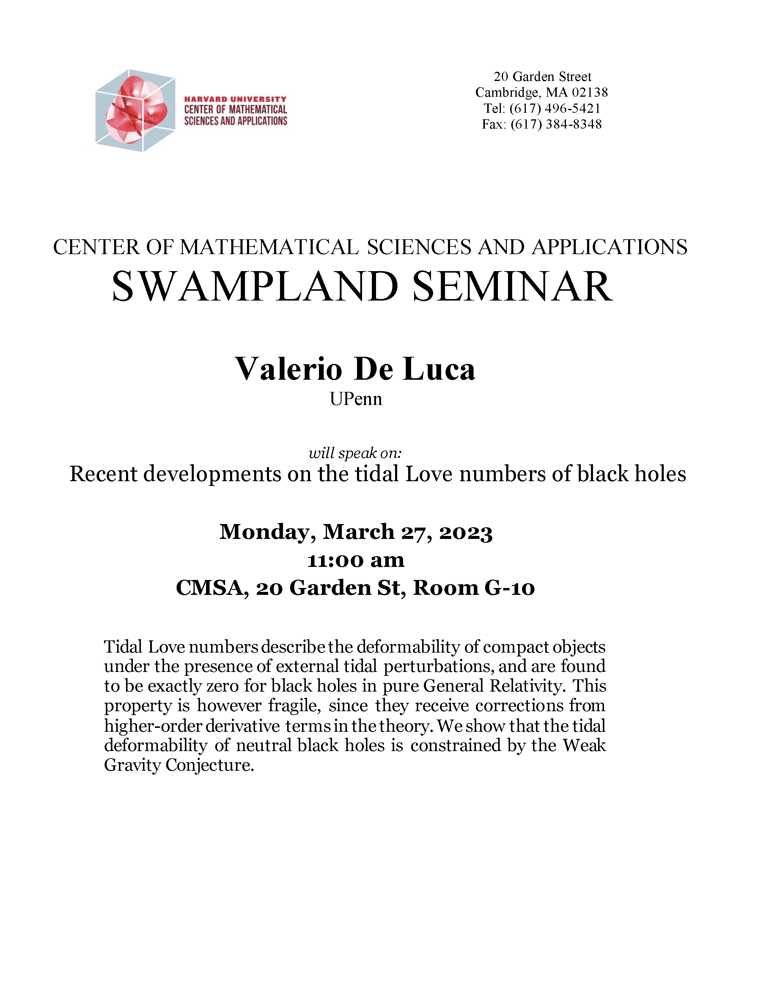 CMSA Swampland Seminar 03.27.23