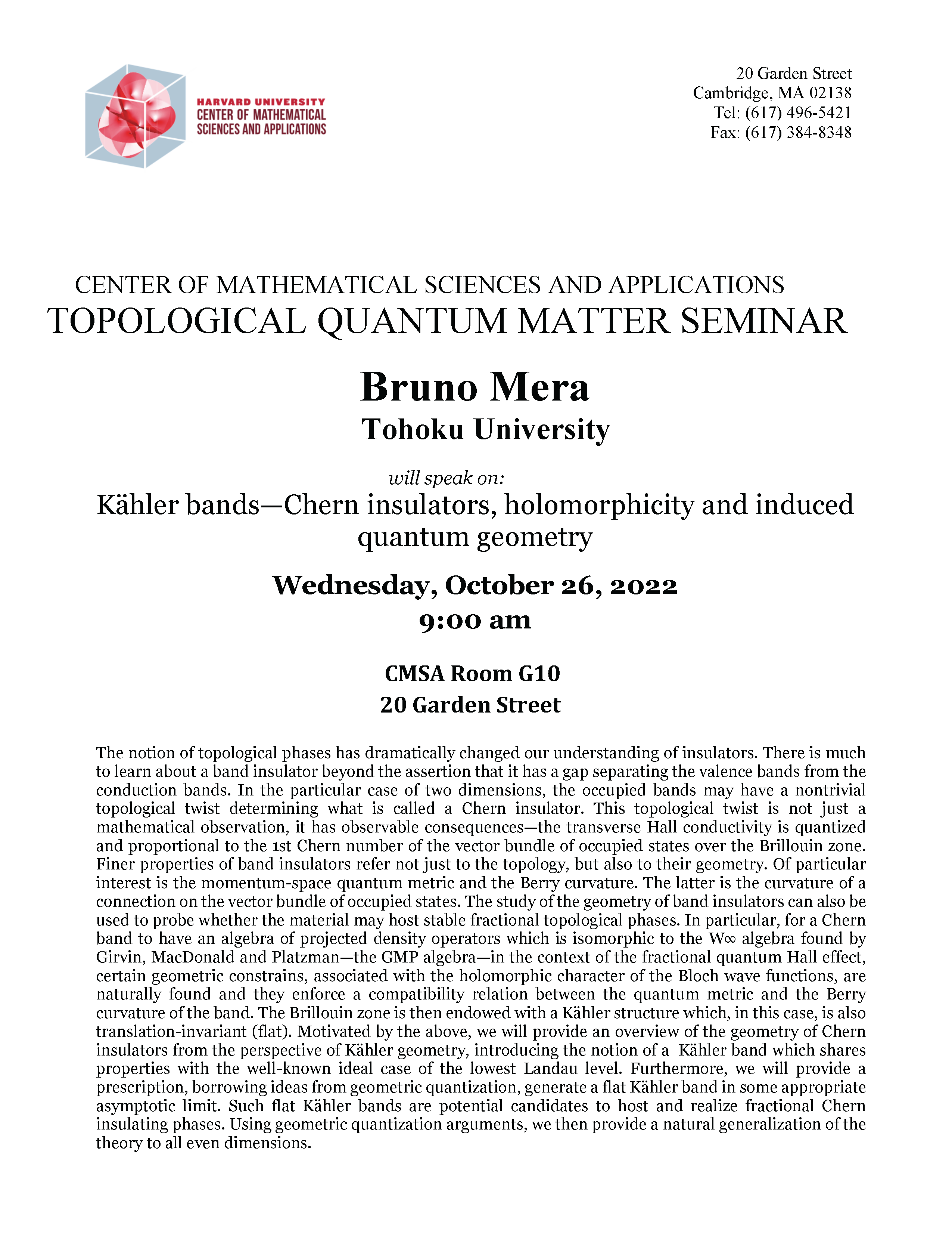 CMSA Topological Seminar 10.26.22