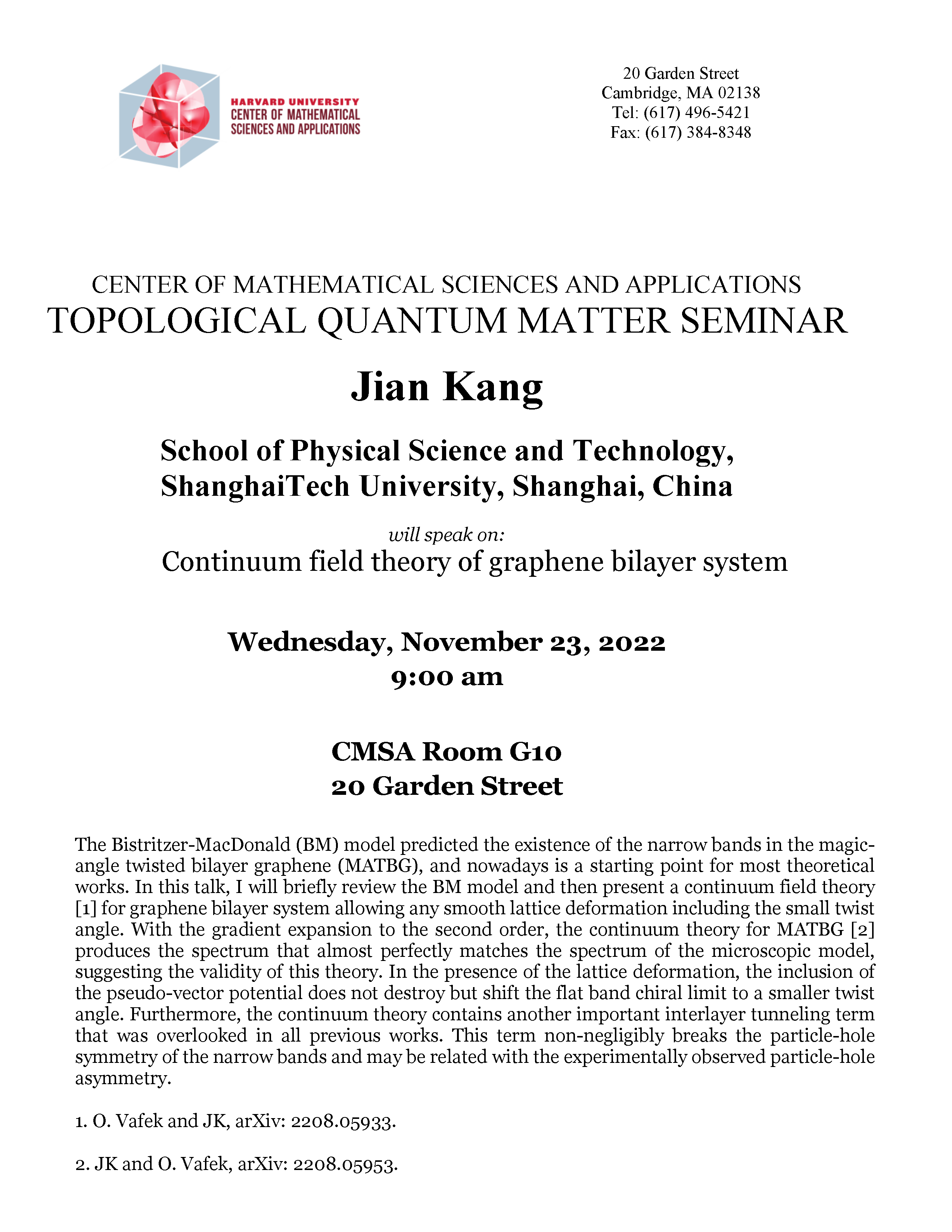 CMSA Topological Seminar 11.23.22