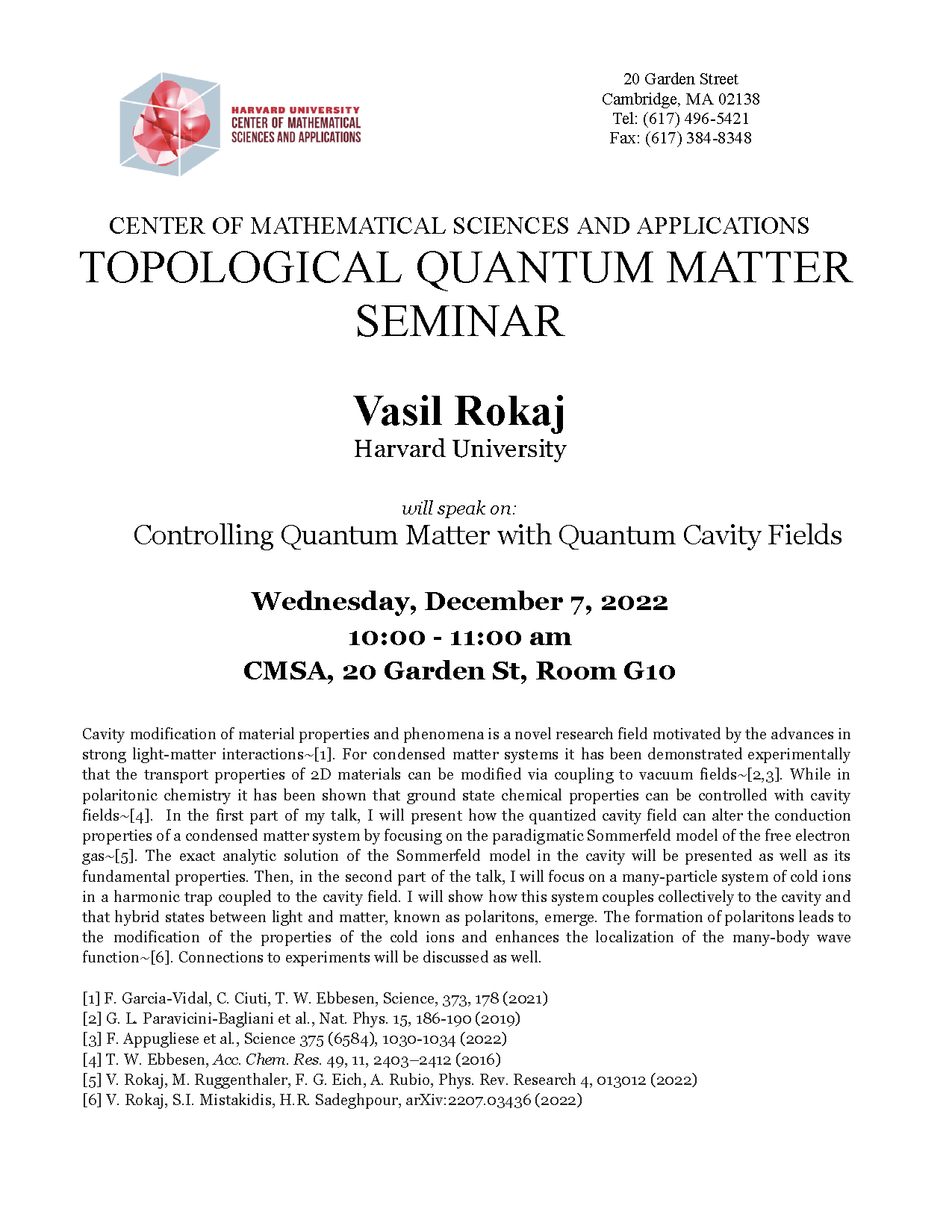CMSA Topological Seminar 12.07.22
