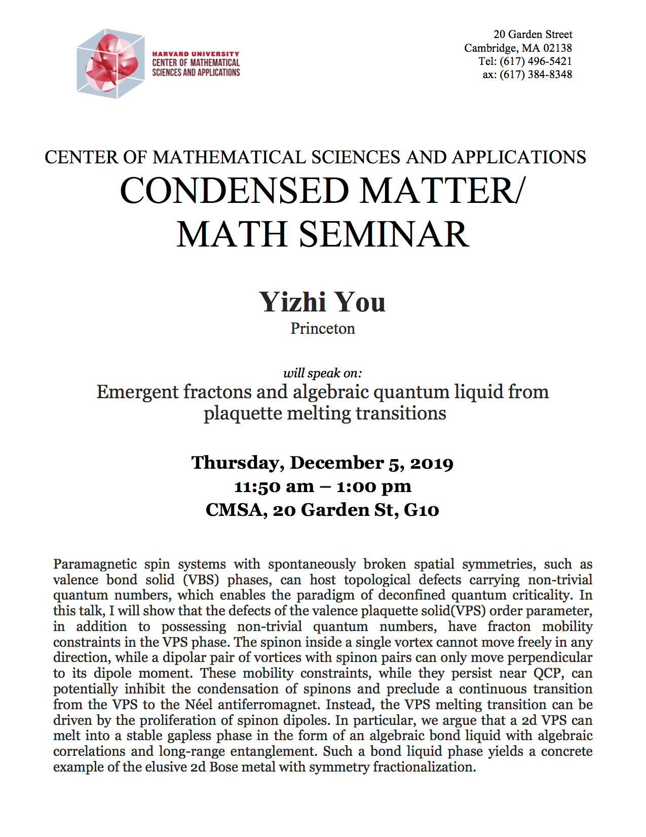 12/5/2019 Condensed Matter Seminar