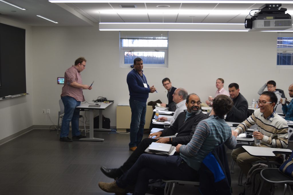 Participants interacting with one another on Workshop on Morphogenesis: Geometry and Physics