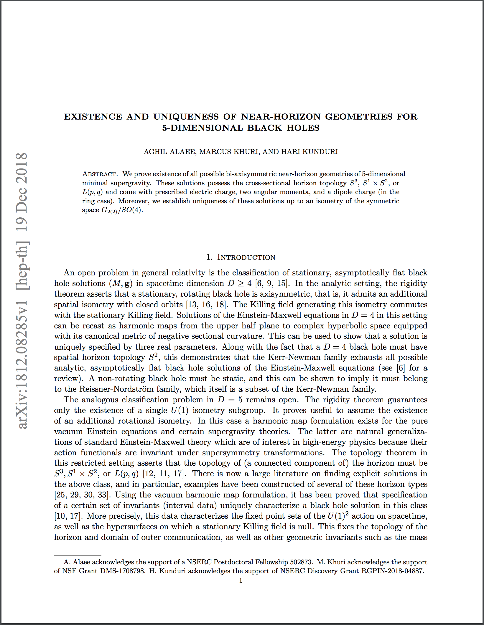 Existence and Uniqueness of Near-Horizon Geometries for 5-Dimensional Black Holes
