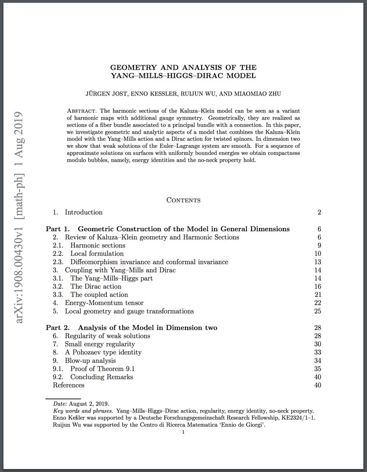 Geometry and analysis of the Yang-Mills-Higgs-Dirac model