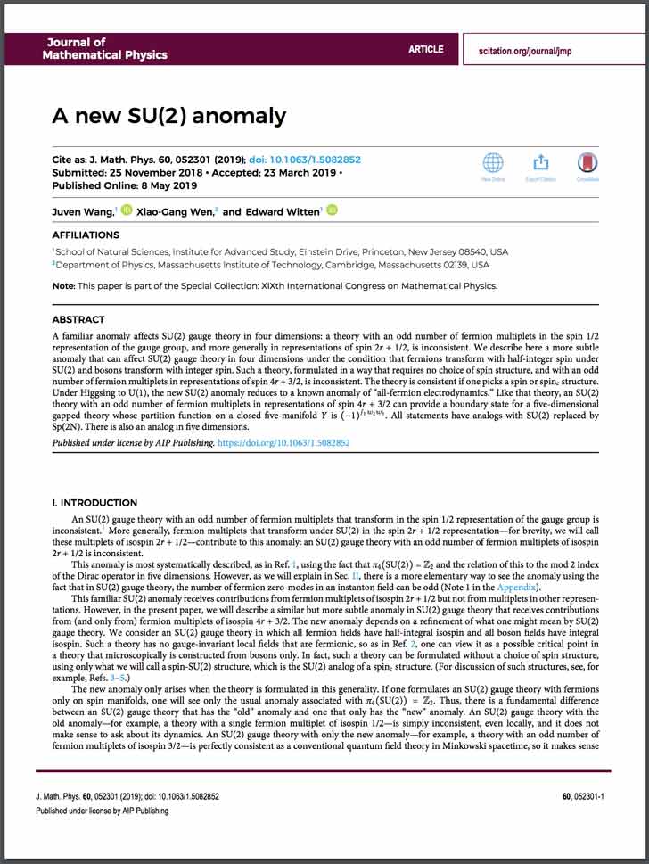 More publications by Juven Wang in Mathematical Physics and Physical Review D