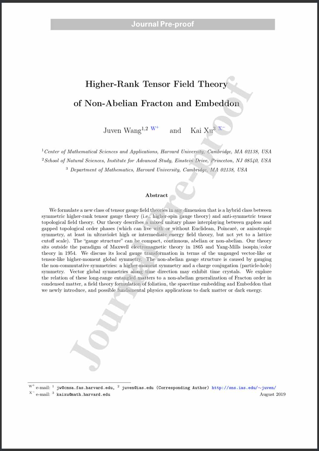 New Publications by Juven Wang